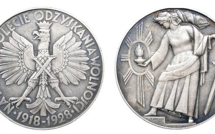 Polonia przedstawiona na medalu przez Tadeusza Breyera.