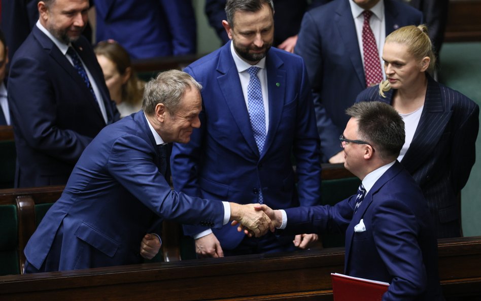 Premier Donald Tusk, marszałek Sejmu Szymon Hołowni, wicepremier, minister obrony Władysław Kosiniak