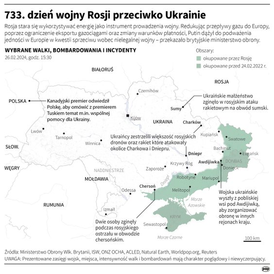 Tak wyglądała sytuacja na froncie w 733. dniu wojny