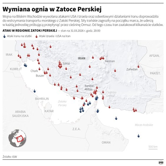 Wymiana ognia w Zatoce Perskiej (stan na 31 marca)