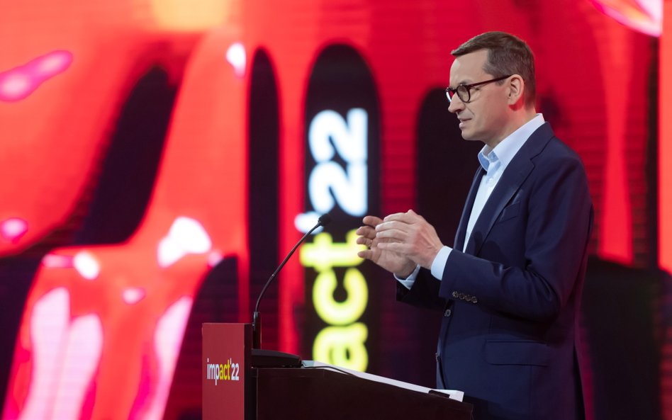 Premier Mateusz Morawiecki podczas kongresu Impact'22 w Poznań Congress Center