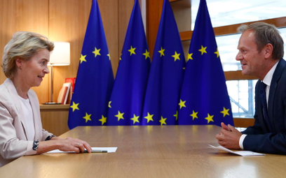Przewodnicząca Komisji Europejskiej Ursula von der Leyen i Donald Tusk