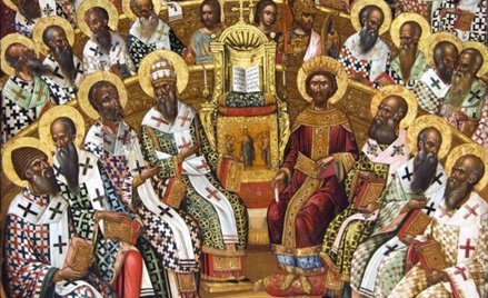 Sobór nicejski – ikona Michaela Damaskenosa z XVI w., wykonana dla klasztoru Wrontisi na Krecie. Prz