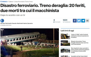 Katastrofa kolejowa we Włoszech. Dwie osoby nie żyją