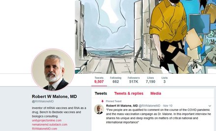 Guru antyszczepionkowców, „twórca technologii mRNA” zablokowany na Twitterze