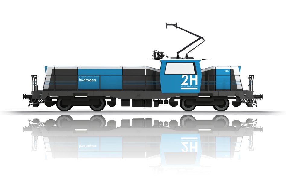 Wizualizacja manewrowej lokomotywy wodorowej drugiej generacji.
