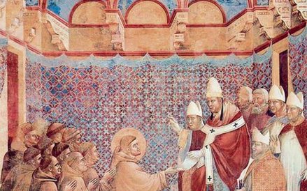 Innocenty III zatwierdza regułę franciszkańską (fresk Giotta z końca XIII w.)