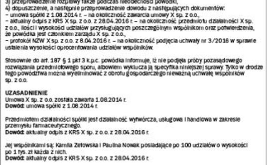 Wzór pozwu o stwierdzenie nieważności uchwały wspólników sp. z o.o.