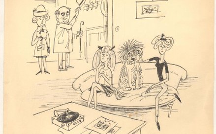 "Znowu przyprowadziły jakiegoś kolegę", II poł. XX w, ze zbiorów Muzeum Karykatury im. Eryka Lipińsk