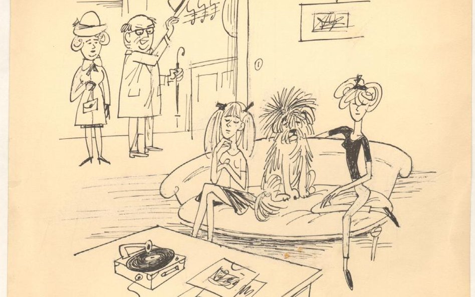 "Znowu przyprowadziły jakiegoś kolegę", II poł. XX w, ze zbiorów Muzeum Karykatury im. Eryka Lipińsk