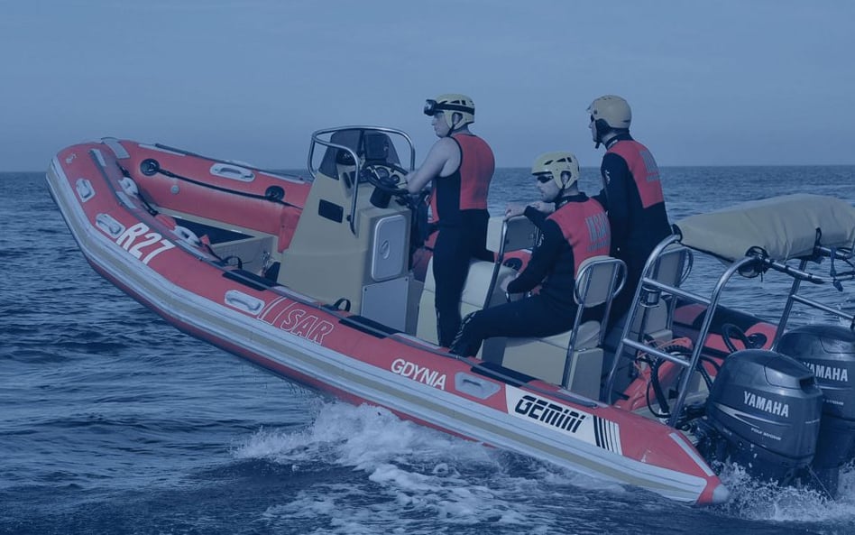 Łódź ratownicza RIB typu Gemini Waverider 600 R-27 Morskiej Służby Poszukiwania i Ratownictwa. Nowa 