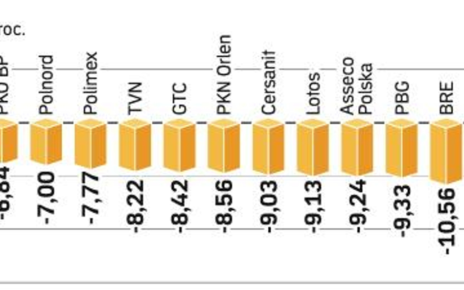 Indeks największych firm WIG20 stracił już w tym roku ponad 42 proc.