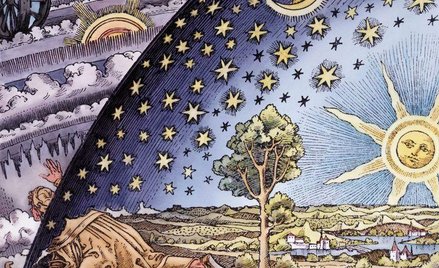Wszechświat w wyobrażeniu nieznanego autora. Ilustracja z książki Camille'a Flammariona, francuskieg