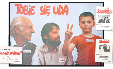 Plakat lubelskiej Solidarności na wybory 1989 roku. Autorce Irenie Nawrot-Trzcińskiej pozowali: nież