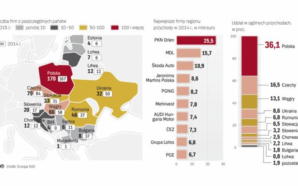 Największe w regionie firmy w większości nadal umacniają swoją pozycję