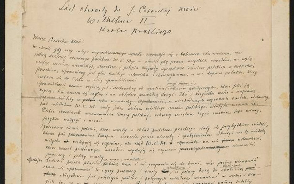 Autograf Sienkiewicza - List otwarty do cesarza Wilhelma II - 1906 r.