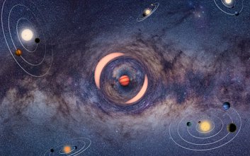 Artystyczna wizja planety swobodnej soczewkującej odległą gwiazdę z centrum Galaktyki. Dwa wzmocnion