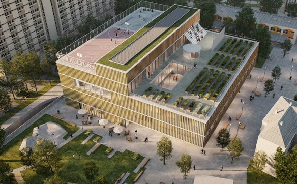 Zwycięski projekt Domu Kultury "Twórcza Twarda" wizualizacja autorstwa konsorcjum Kalata Architekci 