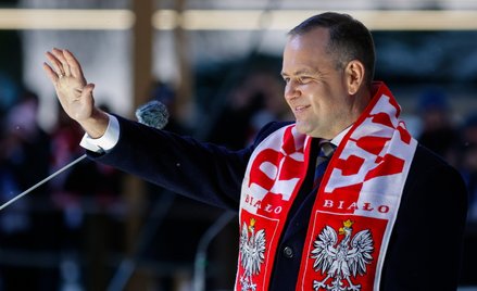 Prezydent Karol Nawrocki podczas XVIII Patriotycznej Pielgrzymki Kibiców na Jasną Górę.