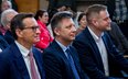 Politycy PiS: były premier Mateusz Morawiecki, europoseł Michał Dworczyk oraz poseł Janusz Cieszyńsk