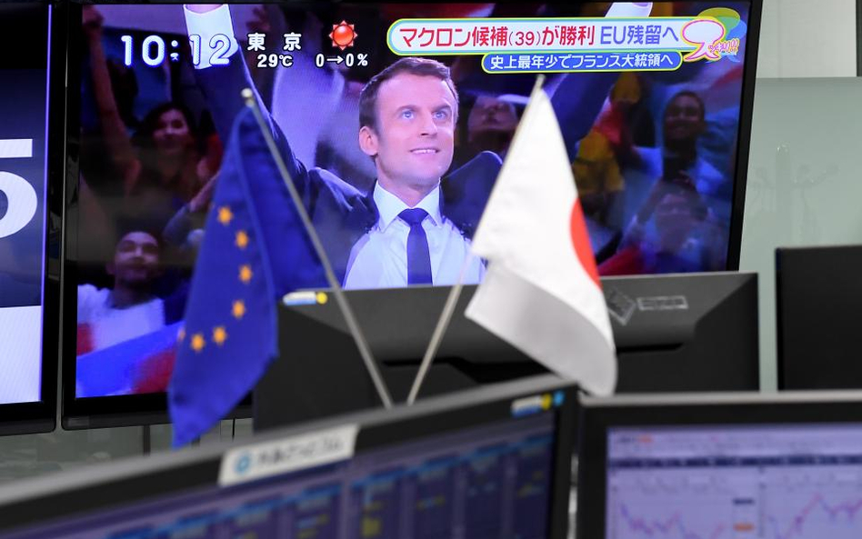 Akcje w górę, euro w dół po wygranej Macrona