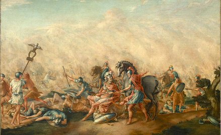 „Śmierć Emiliusza Paulusa na polu bitwy pod Kannami” – obraz Johna Trumbulla z 1773 r.