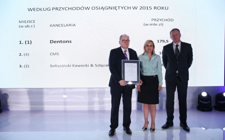 Kancelaria Dentons została laureatem nagrody w kategorii najwyższe przychody osiągnięte w 2015 roku.