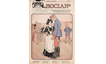 Okładka jednego z numerów pisma „Bocian”. Był to dwutygodnik satyryczno-obyczajowy dla panów. Wychod