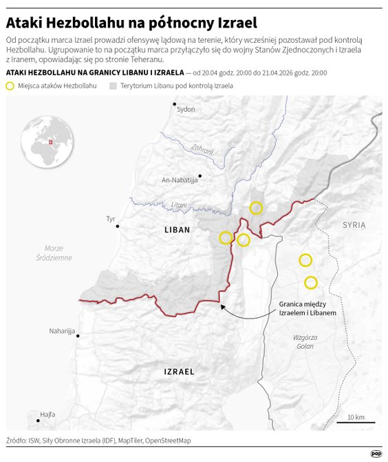 Ataki Hezbollahu na północny Izrael (20-21 kwietnia)
