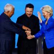 Prezydent Wołodymyr Zełenski, przewodnicząca Komisji Europejskiej Ursula von der Leyen i przewodnicz