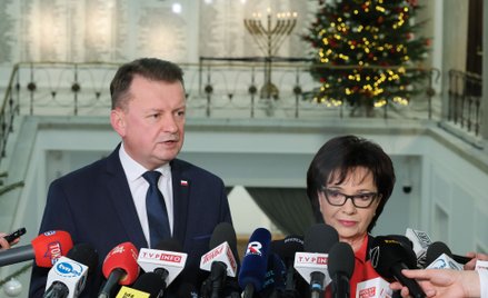 Konferencja Elżbiety Witek i Mariusza Błaszczaka w Sejmie po skandalu wywołanym przez Grzegorza Brau