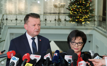 Konferencja Elżbiety Witek i Mariusza Błaszczaka w Sejmie po skandalu wywołanym przez Grzegorza Brau
