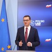Premier Mateusz Morawiecki podczas konferencji prasowej w siedzibie KPRM w Warszawie