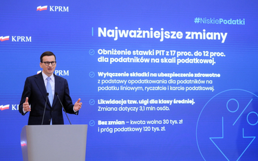 Premier Mateusz Morawiecki podczas konferencji prasowej