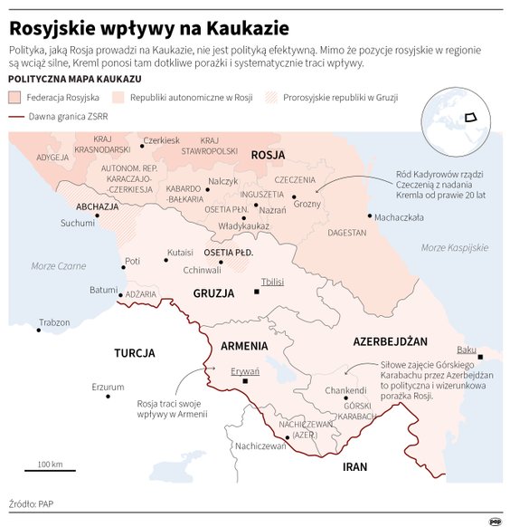 Rosyjskie wpływy na Kaukazie (MAPA)