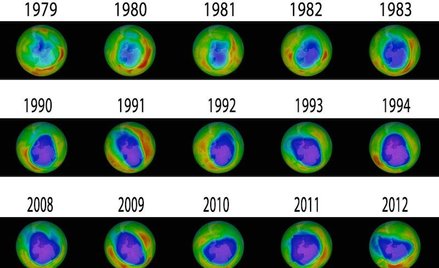 Porównania wielkości dziury ozonowej na Antarktydą / NASA Goddard Space Flight Center, Business Insi