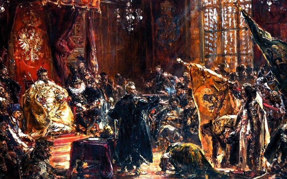 Hołd carów Szujskich złożony Zygmuntowi III, płótno Jana Matejki (1853)
