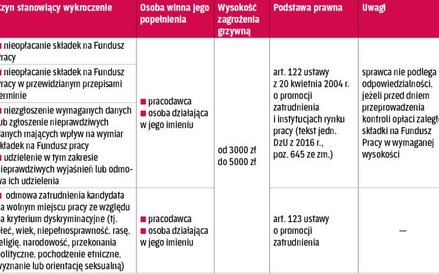 Tabela 2. Powszechne wykroczenia z innych ustaw niż kodeks pracy