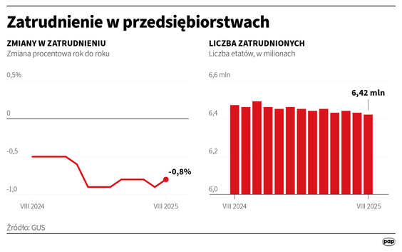 Zatrudnienie w sierpniu spadło o 0,8 proc. rdr, a mdm spadło o 0,2 proc. - GUS.