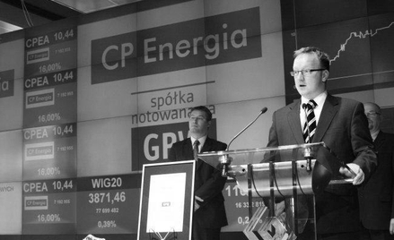 Marcin Buczkowski, prezes CP Energia, podczas debiutu giełdowego spółki