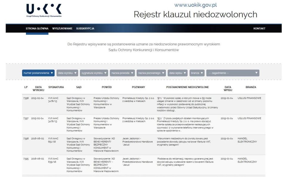 Wystartował nowy rejestr klauzul niedozwolonych