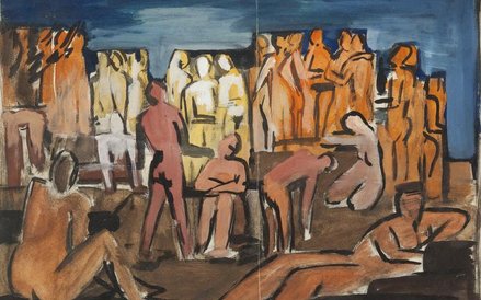 Karol Pustelnik, (1918- Kompozycja z aktami - rysunek dwustronny, 1948 rok wys. 33.7 cm, szer. 45.3 