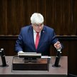 Pełnomocnik rządu ds. CPK poseł Maciej Lasek przemawia na sali obrad Sejmu w Warszawie