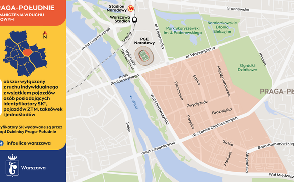 Obszar objęty utrudnieniami drogowymi w dniach koncertów