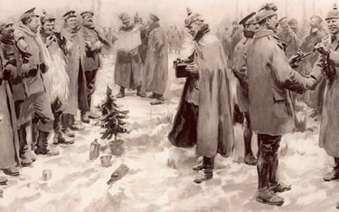 Ilustracja z „The Illustrated London News” przedstawiająca rozejm bożonarodzeniowy w 1914 r.