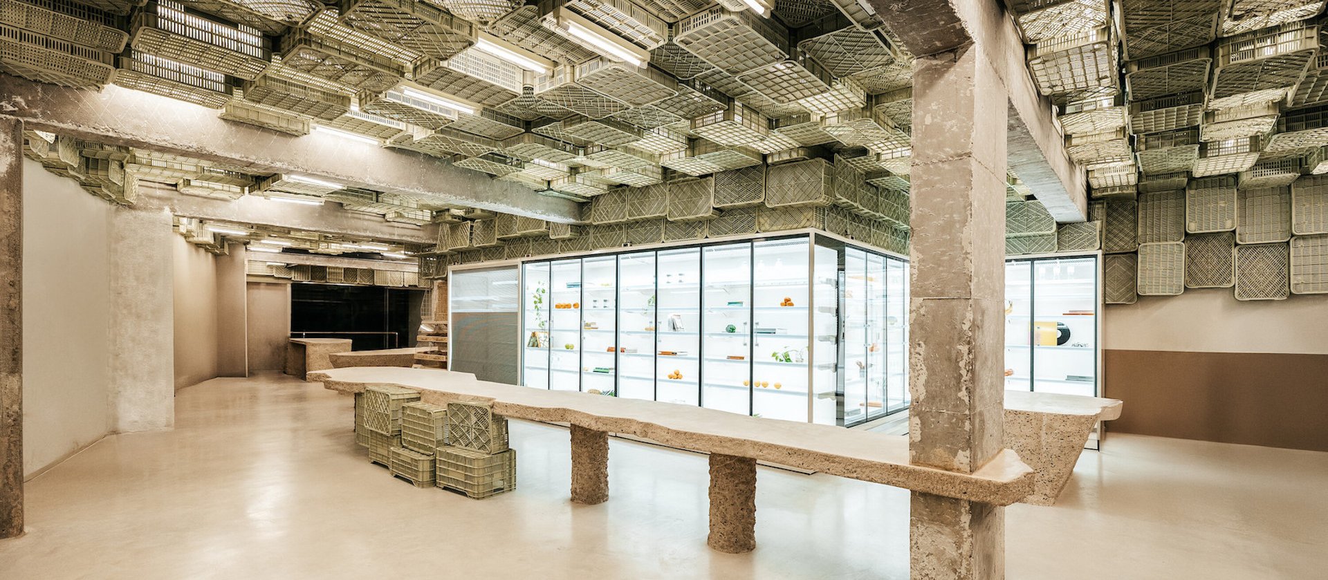 A brutalist supermarket like an art gallery. Prestigious plan  awards