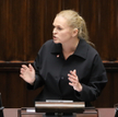 Barbara Nowacka przemawia na sali obrad Sejmu w Warszawie