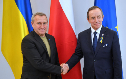 Marszałek Senatu Tomasz Grodzki (z prawej) i ambasador Ukrainy w Polsce Andrij Deszczyca