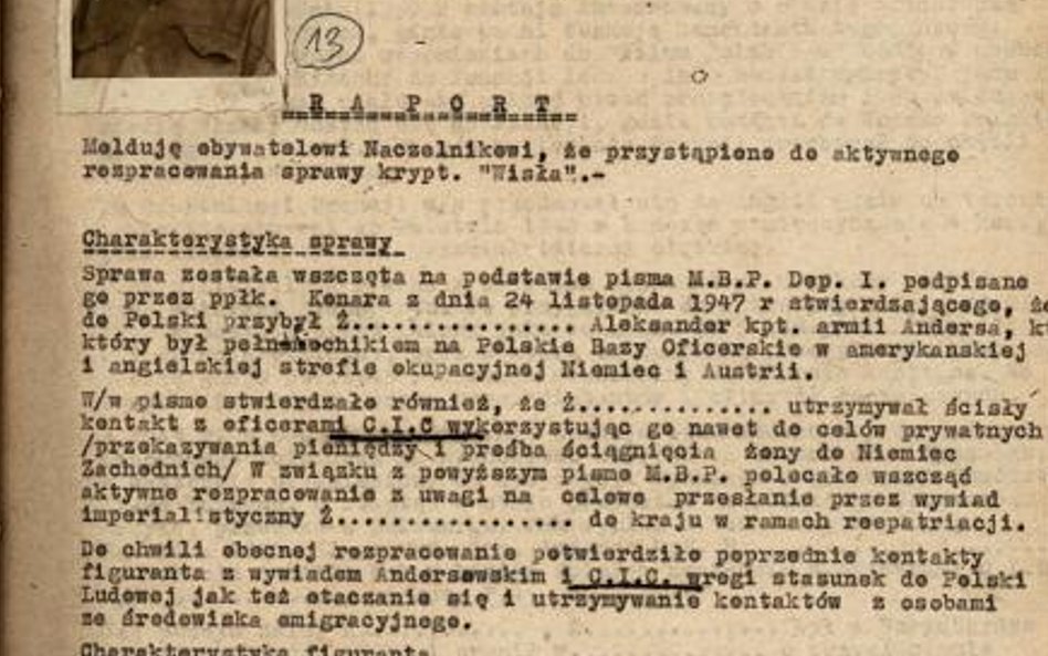 Kopia jednego z raportów UB o Aleksandrze Żabczyńskim