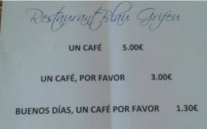 Hiszpania: Zapłacisz mniej za kawę w restauracji, jeśli powiesz "proszę"
